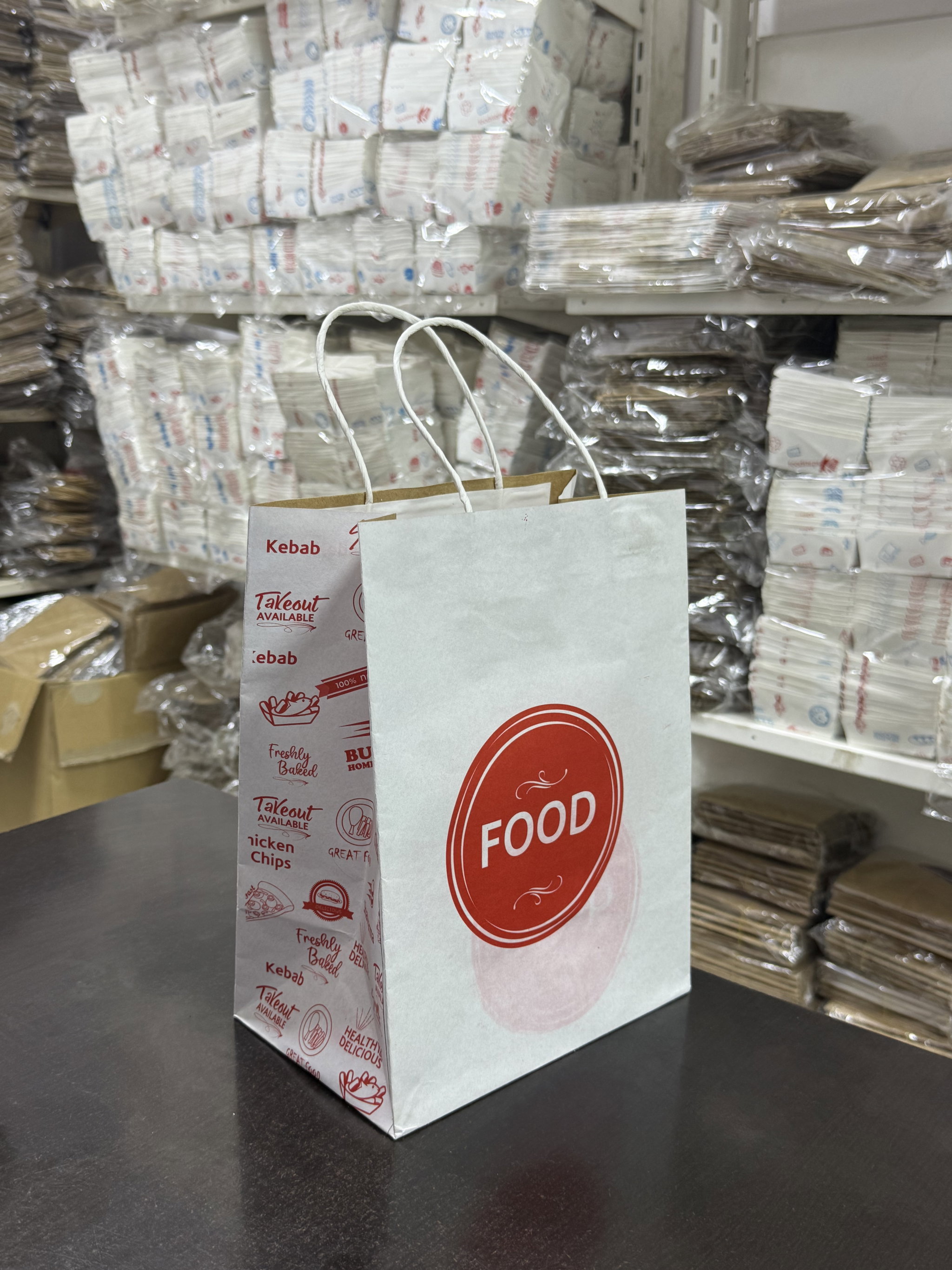 DELIVERY CARRIER BAGS - GENERIC DESIGN / “FOOD TO GO” WHITE & RED - 2 SIZES ( WITH HANDLES)_1