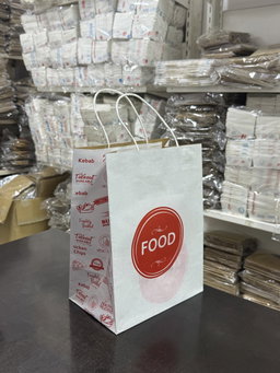 DELIVERY CARRIER BAGS - GENERIC DESIGN / “FOOD TO GO” WHITE & RED - 2 SIZES ( WITH HANDLES)