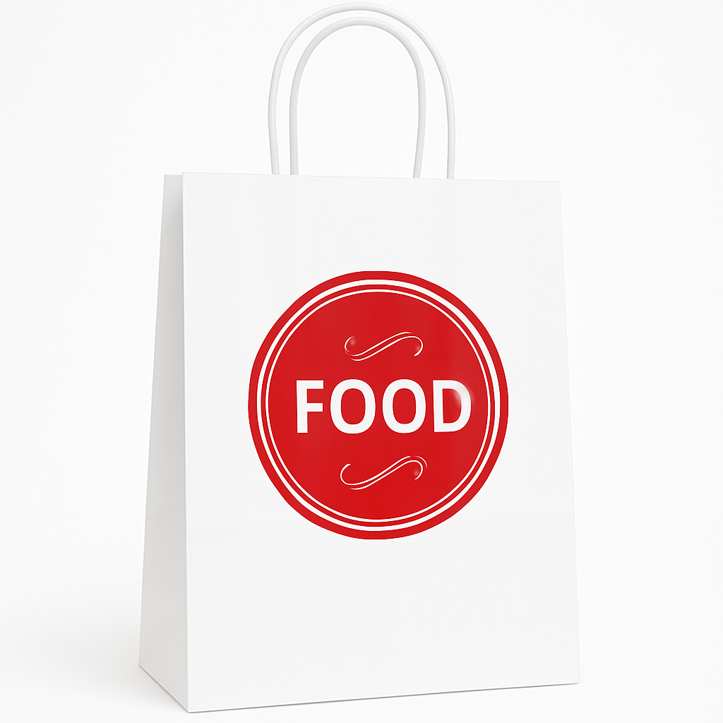 DELIVERY CARRIER BAGS - GENERIC DESIGN / “FOOD TO GO” WHITE & RED - 2 SIZES ( WITH HANDLES)_0