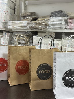 DELIVERY CARRIER BAGS - GENERIC DESIGN / “FOOD TO GO” WHITE & RED - 2 SIZES ( WITH HANDLES)