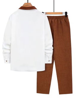 New Classic Men's 2-piece Suit.pants T-shirt.solid Color Long Sleeved Holiday Wedding. African Ethnic Style