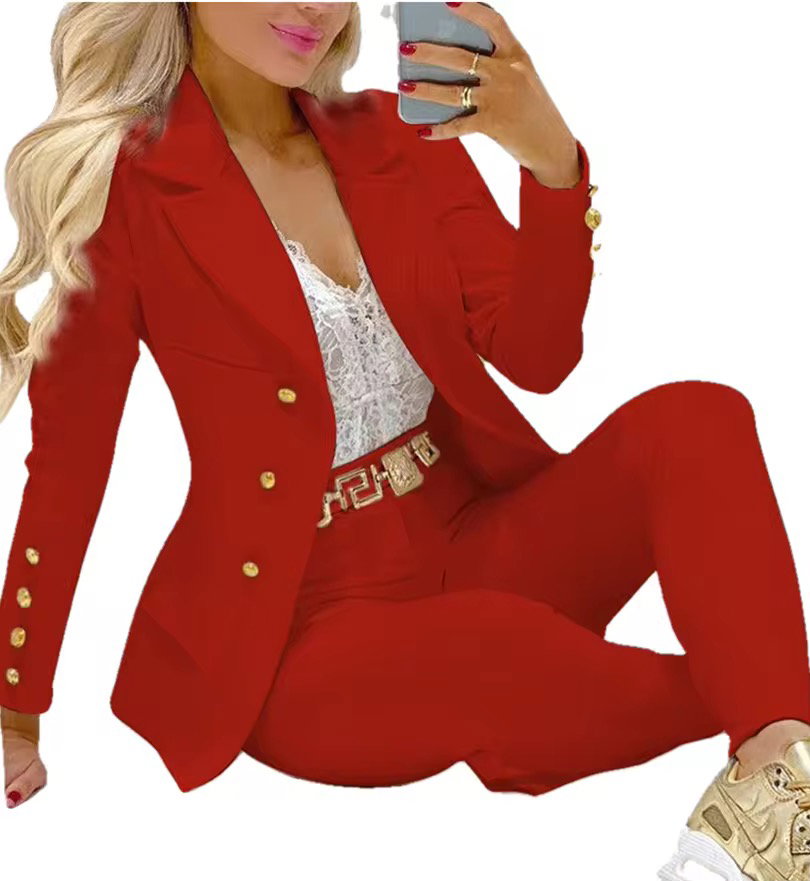 C8025 Wholesale Customized Office Long Sleeve Blazers Ladies Women Blazers Formal Two Piece Pants Set Women_0