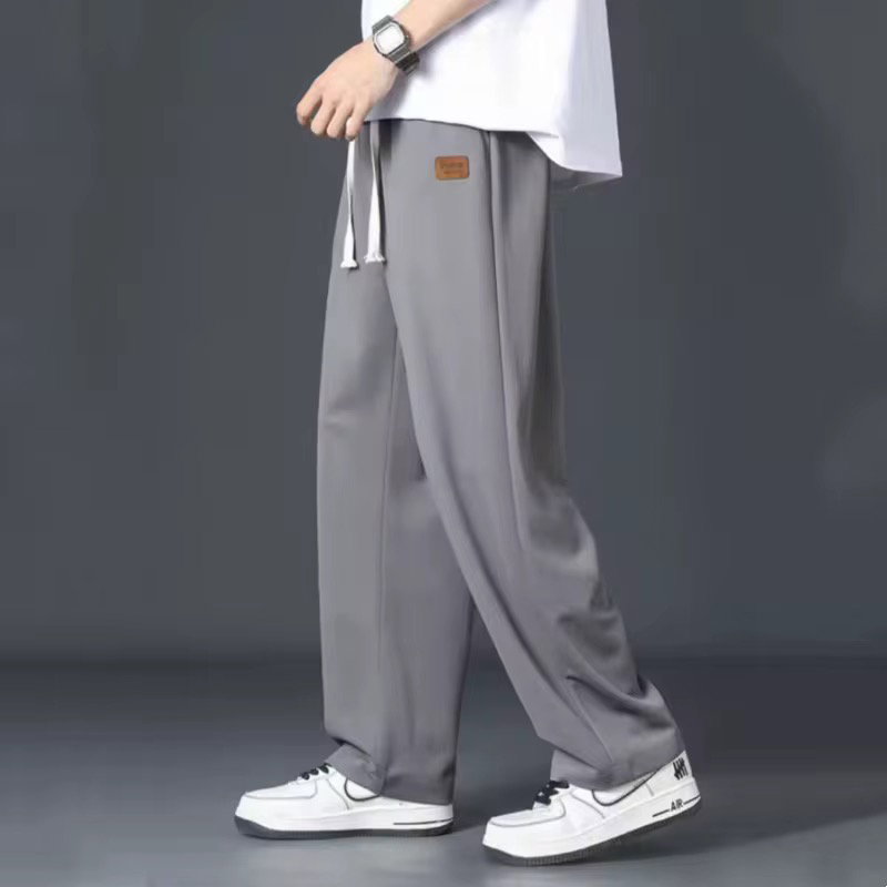 2025 New Fashion Street Summer Men's Casual Outdoor Thin Simple Loose Sportswear Ice Silk Belt Side Pocket Straight Trousers_4