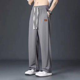 2025 New Fashion Street Summer Men's Casual Outdoor Thin Simple Loose Sportswear Ice Silk Belt Side Pocket Straight Trousers