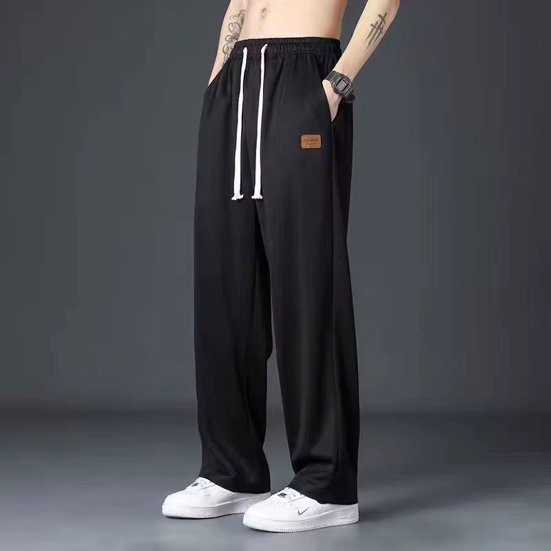 2025 New Fashion Street Summer Men's Casual Outdoor Thin Simple Loose Sportswear Ice Silk Belt Side Pocket Straight Trousers_1