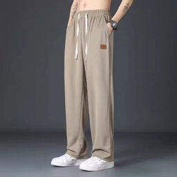2025 New Fashion Street Summer Men's Casual Outdoor Thin Simple Loose Sportswear Ice Silk Belt Side Pocket Straight Trousers