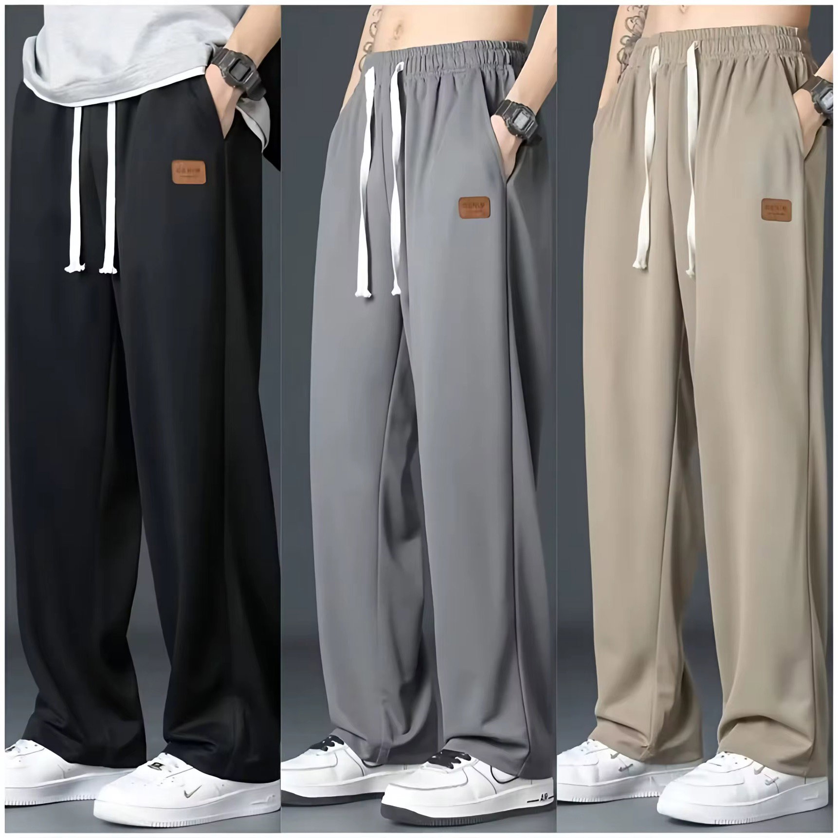 2025 New Fashion Street Summer Men's Casual Outdoor Thin Simple Loose Sportswear Ice Silk Belt Side Pocket Straight Trousers_0