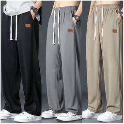 2025 New Fashion Street Summer Men's Casual Outdoor Thin Simple Loose Sportswear Ice Silk Belt Side Pocket Straight Trousers