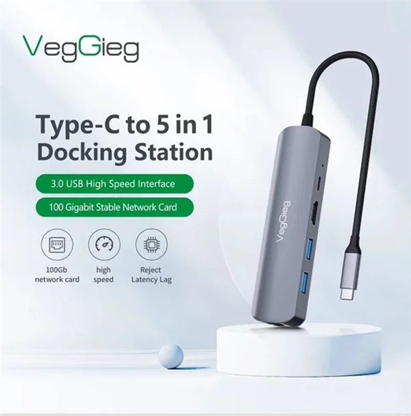 Type-C to HDMI+USB3.0*1+USB2.0+RJ45 100MbpsPD HUB V-TC05R_0