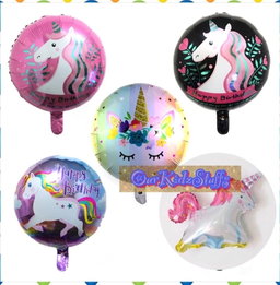18" Round Unicorn Balloons with Sticks and Table Stand