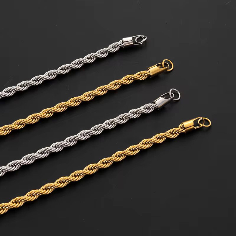 Hip Hop Gold Plated Chunky Men Women Jewelry Rope Chain Necklace Trendy Fashion Stainless Steel Necklace_2