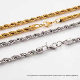 Hip Hop Gold Plated Chunky Men Women Jewelry Rope Chain Necklace Trendy Fashion Stainless Steel Necklace