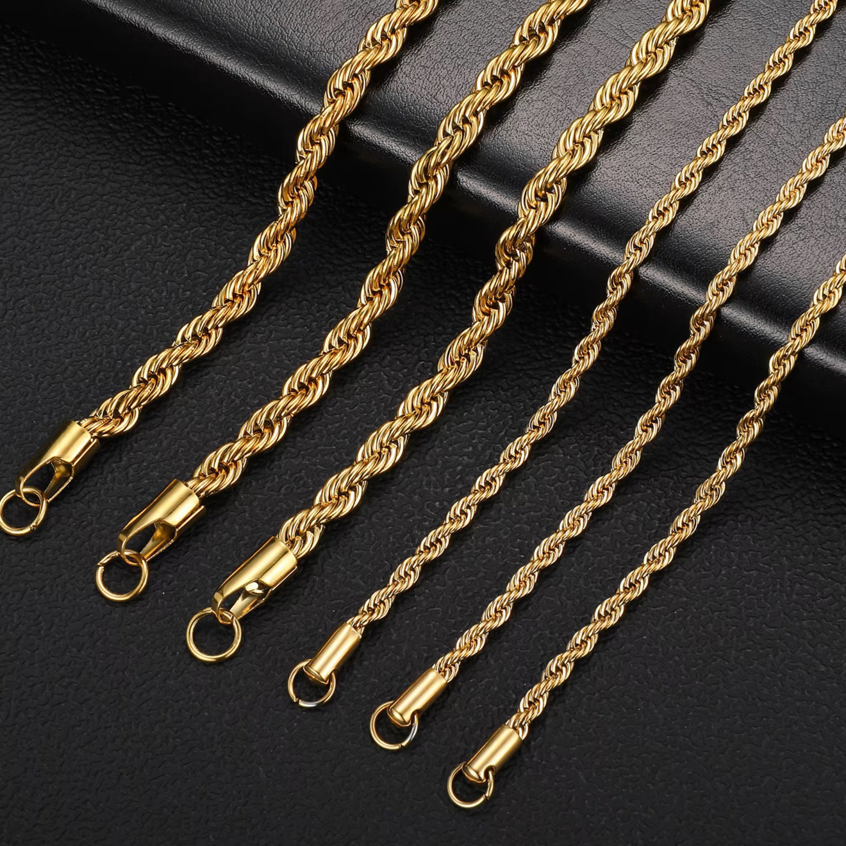 Hip Hop Gold Plated Chunky Men Women Jewelry Rope Chain Necklace Trendy Fashion Stainless Steel Necklace_1