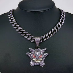 Fashion Women Long White Gold Plated Hip Hop Initial Moissanite 3d Custom Pendant Cuban Ice Link Gengar Necklace Chain Jewelry