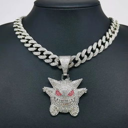 Fashion Women Long White Gold Plated Hip Hop Initial Moissanite 3d Custom Pendant Cuban Ice Link Gengar Necklace Chain Jewelry