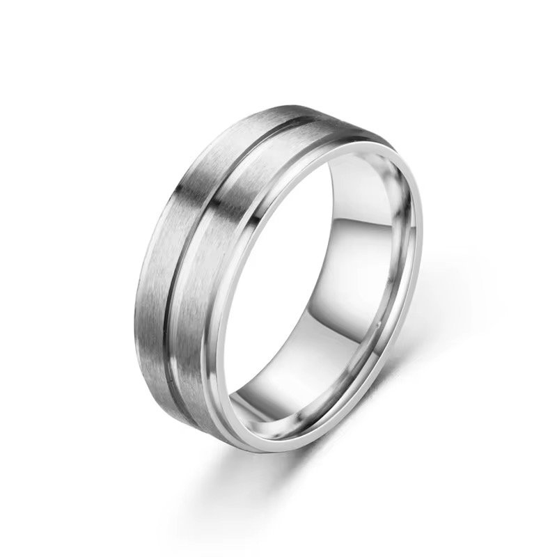 Wholesale New Fashion 8MM Wide Middle Groove Frosted Men's Stainless Steel Ring Fashion Jewelry_3