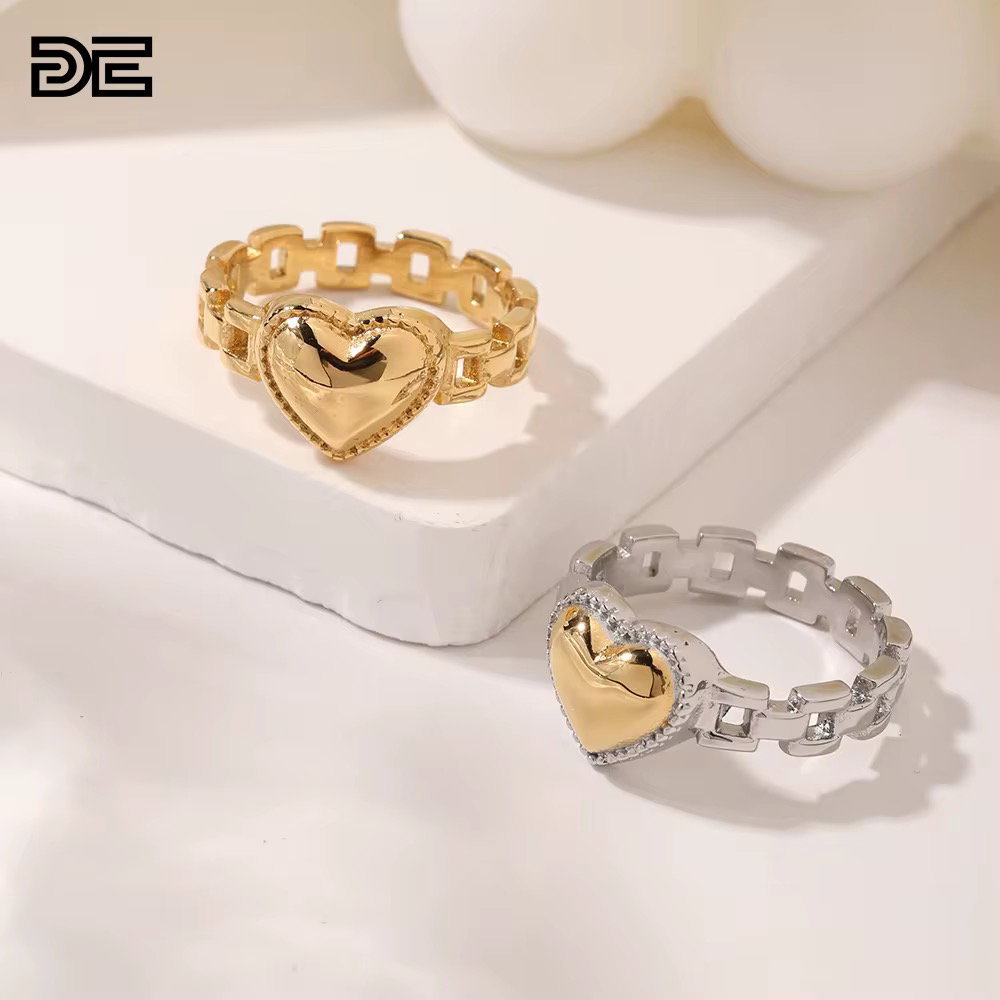 DE Classic Niche Trendy Fashion Stainless Steel 18K Gold Plating PVD Non-Tarnish Zircon Watch Band Heart Ring for Women_2