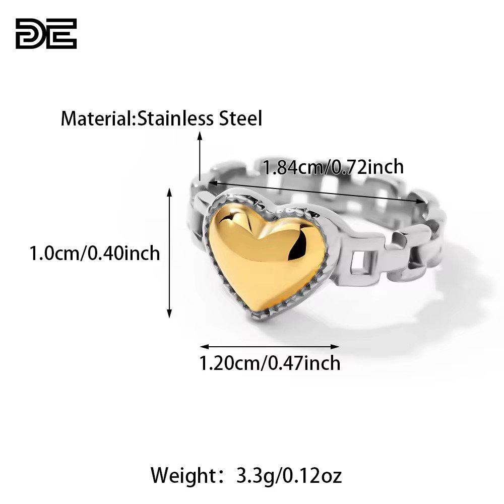 DE Classic Niche Trendy Fashion Stainless Steel 18K Gold Plating PVD Non-Tarnish Zircon Watch Band Heart Ring for Women_3