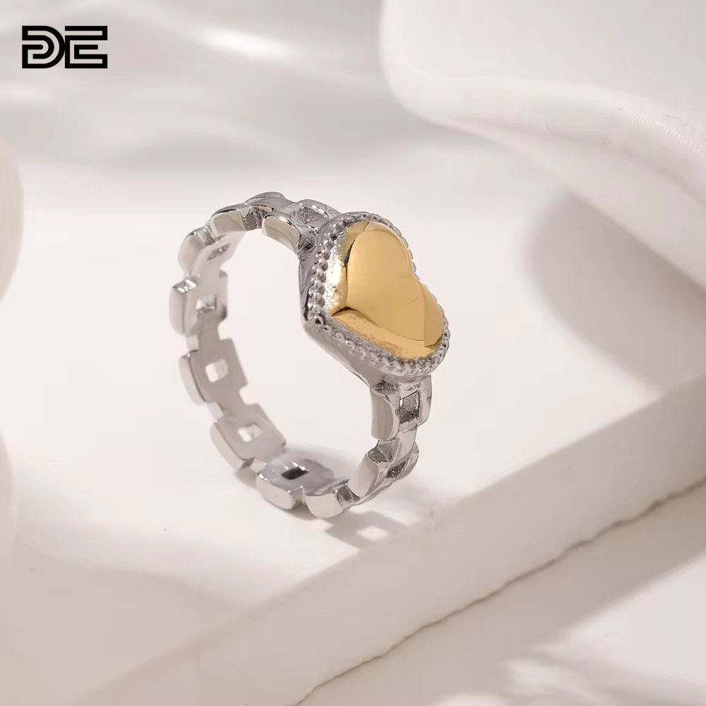 DE Classic Niche Trendy Fashion Stainless Steel 18K Gold Plating PVD Non-Tarnish Zircon Watch Band Heart Ring for Women_1