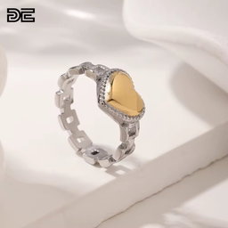 DE Classic Niche Trendy Fashion Stainless Steel 18K Gold Plating PVD Non-Tarnish Zircon Watch Band Heart Ring for Women