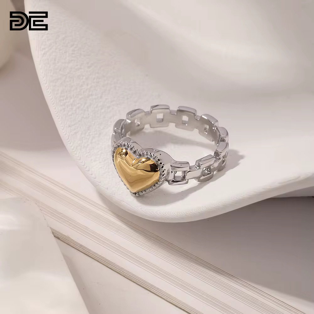 DE Classic Niche Trendy Fashion Stainless Steel 18K Gold Plating PVD Non-Tarnish Zircon Watch Band Heart Ring for Women_6
