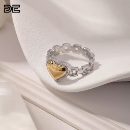 DE Classic Niche Trendy Fashion Stainless Steel 18K Gold Plating PVD Non-Tarnish Zircon Watch Band Heart Ring for Women