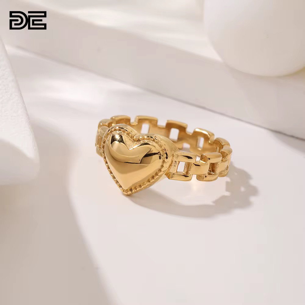 DE Classic Niche Trendy Fashion Stainless Steel 18K Gold Plating PVD Non-Tarnish Zircon Watch Band Heart Ring for Women_0