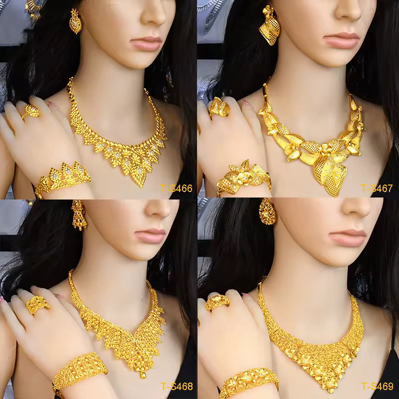 Dubai Gold Jewellery Sets African Bridal Necklace Earring Ring Bracelet Saudi Arabia Women Wedding Jewelry Set_1