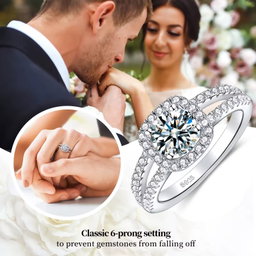 925 Sterling Silver Ring Jewelry Woman Round Cut Moissanite Rings Trendy Silver Plated Engagement Rings