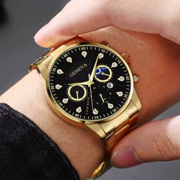 Y902 Latest Diamond Watch and Chain Set for Men Date Gold 2pcs Steel Luxury Men's Business Watches & Bracelet