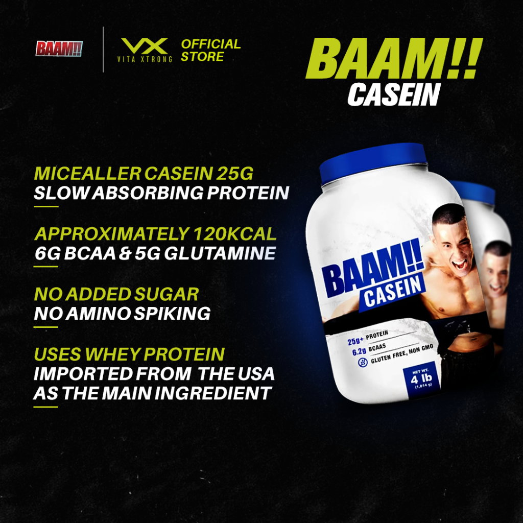 BAAM!!™ Casein Protein 4lbs (1.8kg) | Slow Release Night Protein • Lean Muscle Recovery • Lab-Tested Micellar Protein_1
