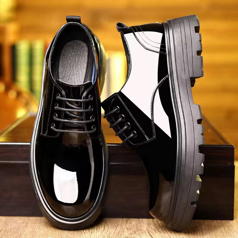Men's Formal Business Casual British Leather Dress Shoes Comfortable Flat Light with Thick-Soled Patent Leather Autumn Features_4