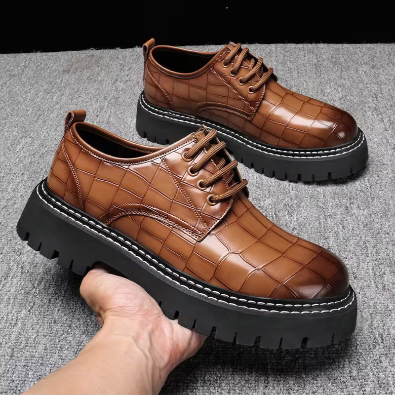 1101 Leather Shoes, Men's Retro Casual Shoes, Lace-up Platform Soles, Heightened Shoes