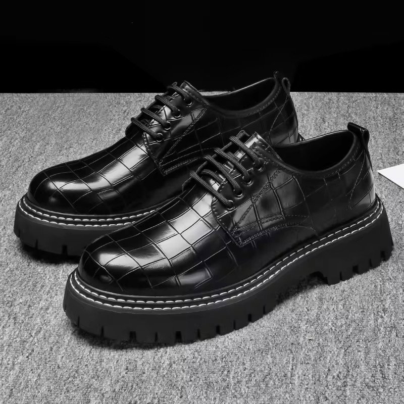 1101 Leather Shoes, Men's Retro Casual Shoes, Lace-up Platform Soles, Heightened Shoes_2
