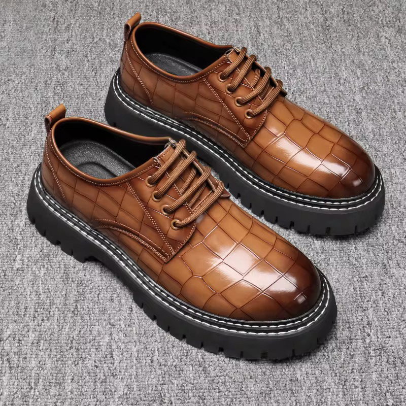 1101 Leather Shoes, Men's Retro Casual Shoes, Lace-up Platform Soles, Heightened Shoes_1