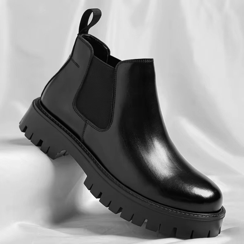 Handsome Comfortable Real Leather Cook Chelsea Boots Height Increasing Thick Sole Formal Slip on Fashion Ankle Boots for Men_0