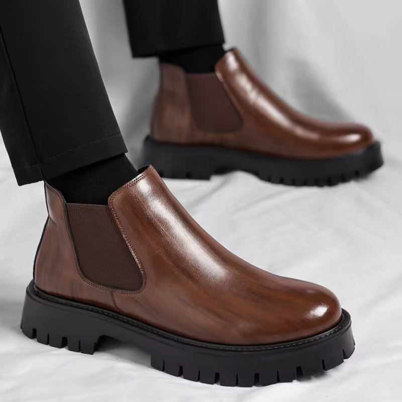 Handsome Comfortable Real Leather Cook Chelsea Boots Height Increasing Thick Sole Formal Slip on Fashion Ankle Boots for Men_2