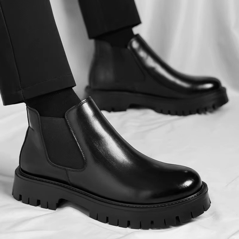 Handsome Comfortable Real Leather Cook Chelsea Boots Height Increasing Thick Sole Formal Slip on Fashion Ankle Boots for Men_4