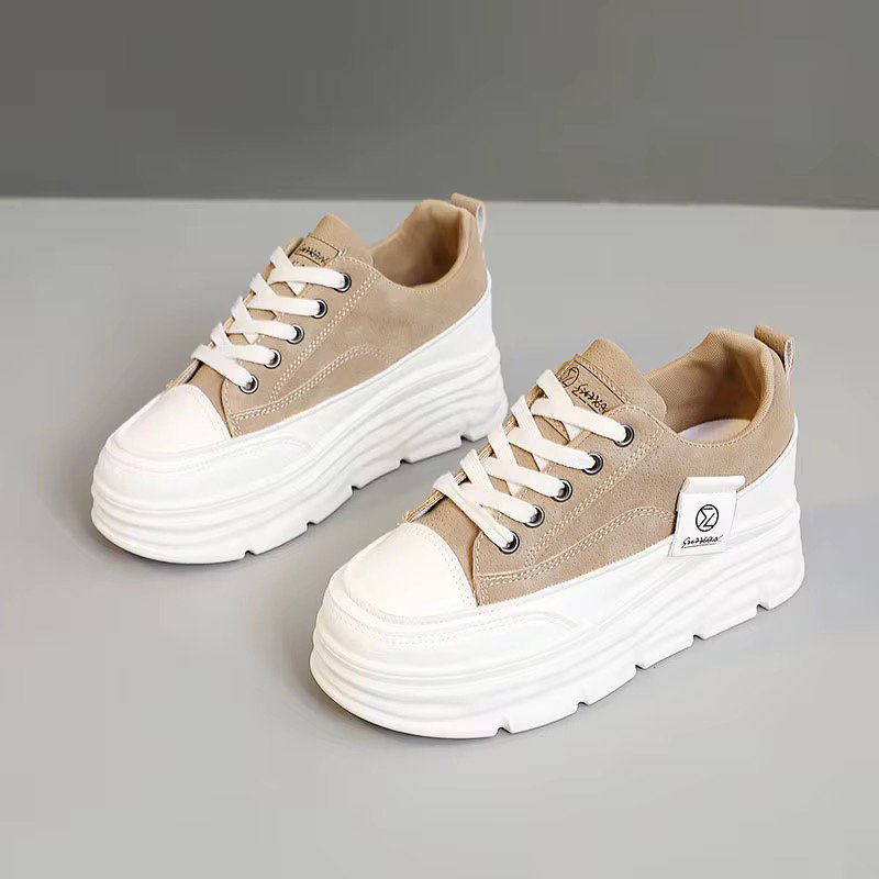 W3677 Color Blocked Women's Shoes Autumn Height Increasing Thick Sole Wear-Resistant Versatile Student Breathable Board Shoes_4