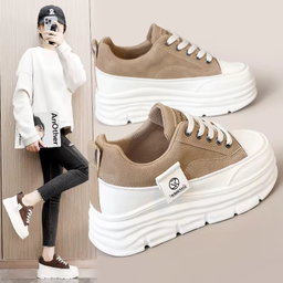 W3677 Color Blocked Women's Shoes Autumn Height Increasing Thick Sole Wear-Resistant Versatile Student Breathable Board Shoes