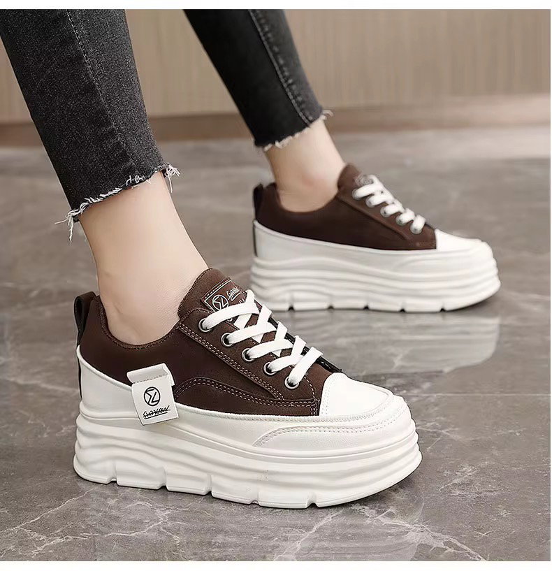 W3677 Color Blocked Women's Shoes Autumn Height Increasing Thick Sole Wear-Resistant Versatile Student Breathable Board Shoes_2