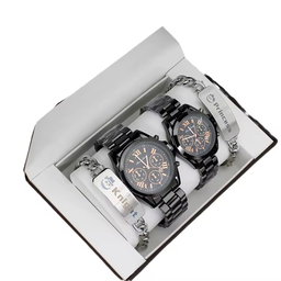 Beautiful Couple Watch Gift Set Black Watch High Quality Stainless Steel Bracelet Creative Gift Quartz Watch for Men and Women
