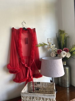 Crimson kiss collection- Luxurious Red Robe with fur 