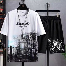 Men's Summer T-shirt Suit Casual Thin Print Sports Jogger Short Sleeve Top Shorts 2 Piece US Men One Outfit Sportswear 2Pcs Set
