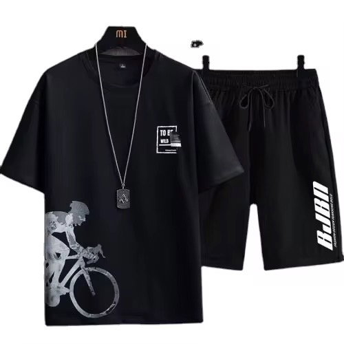 Men's Summer T-shirt Suit Casual Thin Print Sports Jogger Short Sleeve Top Shorts 2 Piece US Men One Outfit Sportswear 2Pcs Set_0