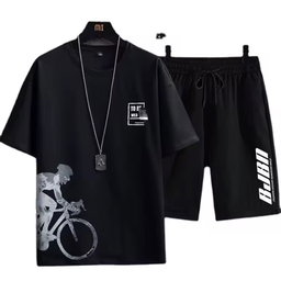 Men's Summer T-shirt Suit Casual Thin Print Sports Jogger Short Sleeve Top Shorts 2 Piece US Men One Outfit Sportswear 2Pcs Set