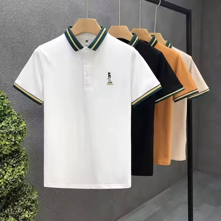 Designer Color Striped White Polo Shirt Men's Short Sleeve Trend Brand Personality Half Sleeve Summer High-end Lapel T-shirt_0