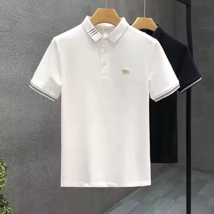 Designer Color Striped White Polo Shirt Men's Short Sleeve Trend Brand Personality Half Sleeve Summer High-end Lapel T-shirt_1