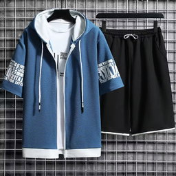 2025 Summer New Hooded Casual Loose Sports Top Shorts Two-piece Set Men's Cardigan Sweatshirt Set