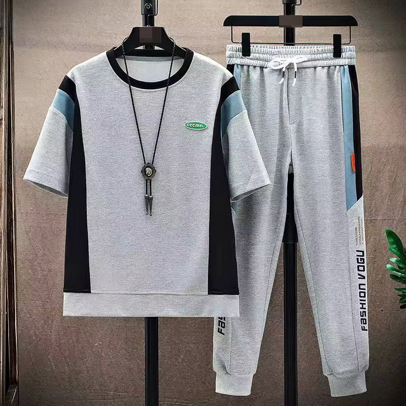 High Quality Summer Youth Fashion Brand Casual Sports Two-piece Set Boys' Short Sleeved and Long Pants Set_1